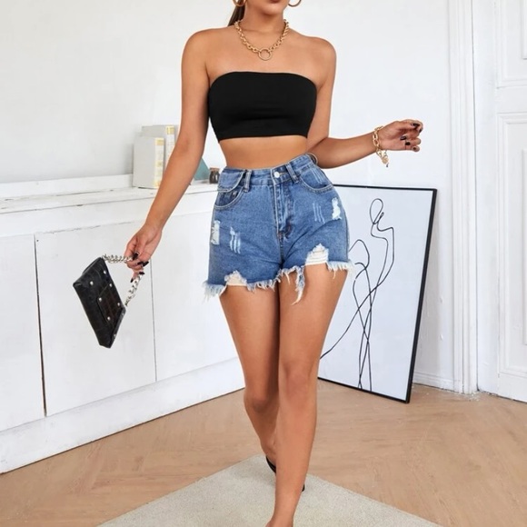 Solid Black Bandeau Top NWOT Size Large - Picture 4 of 4